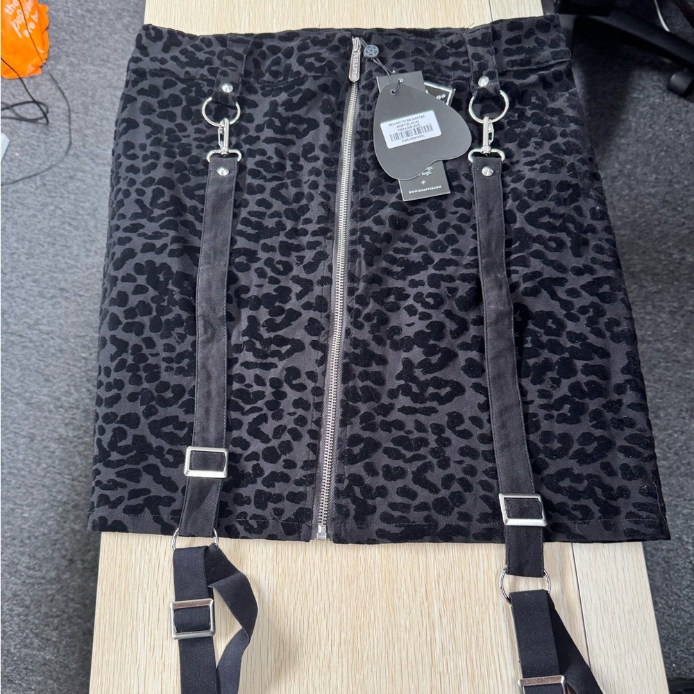 KILLSTAR Leopard Print Black Skirt with detachable Garter